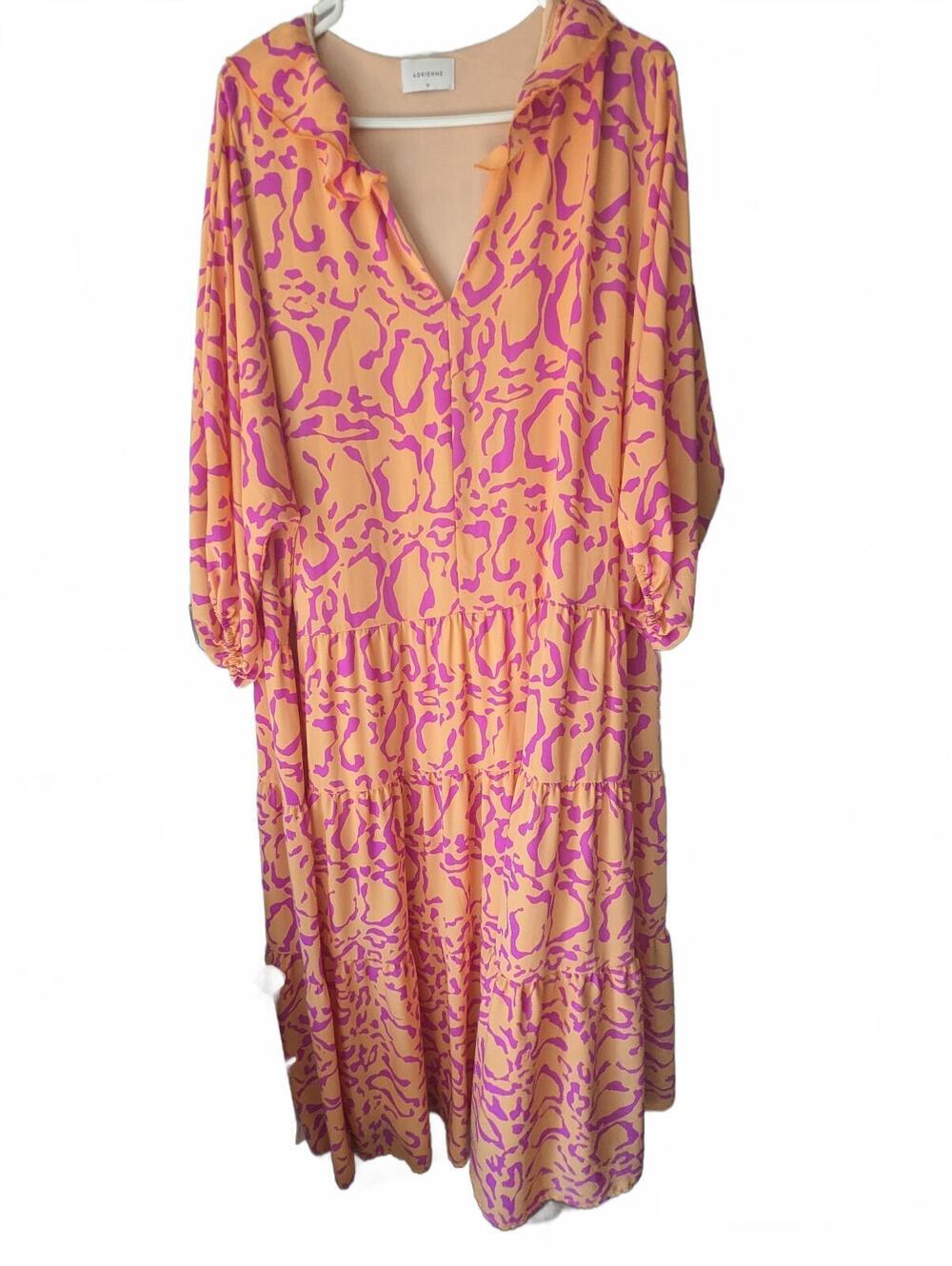 Adrienne Pink and Peach Patterned Midi Dress Size 1X